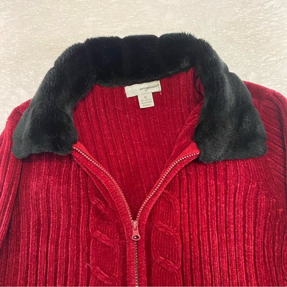 DESIGNERS ORIGINALS STUDIO Red Cardigan Sweater w/Faux Fur Collar Women's 1X - Picture 6 of 10